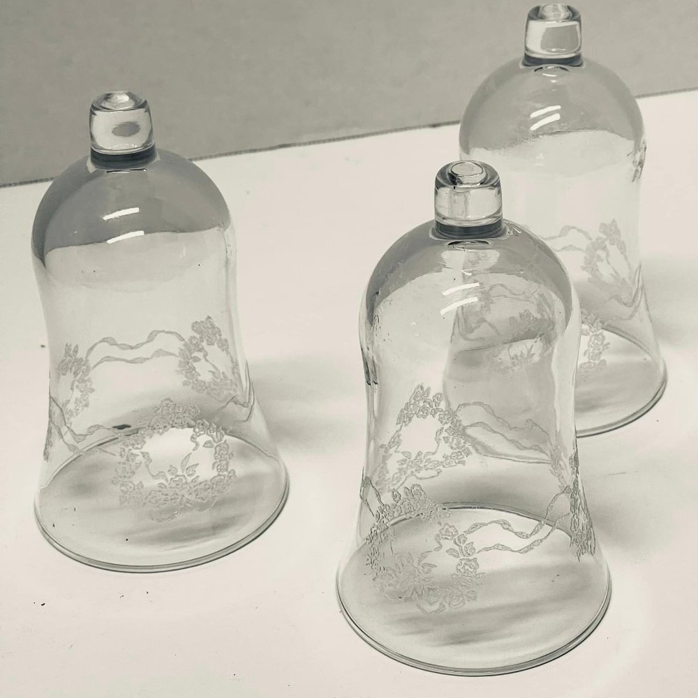 Home Interior Homco Votive Cups Heart & Ribbons Etched Votive Cups 5" Set of 3